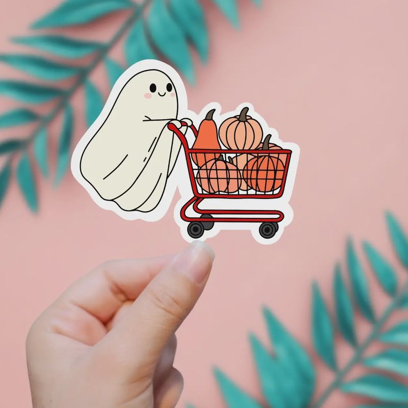Ghost Shopping For Pumpkins Sticker