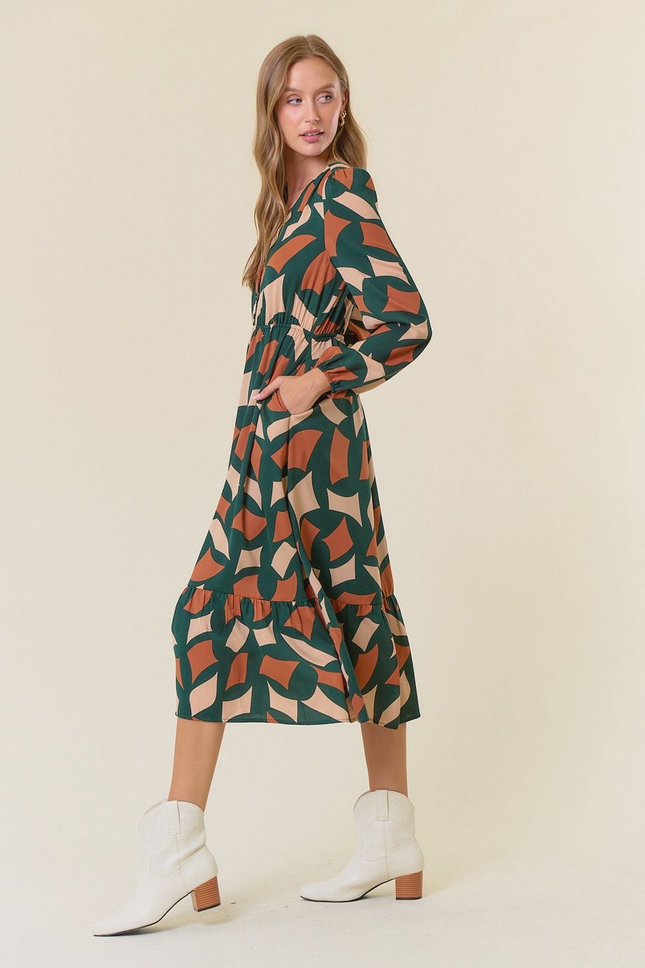 Abstract Print Midi Dress