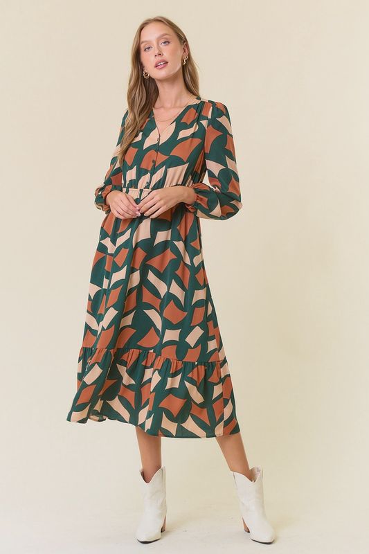 Abstract Print Midi Dress