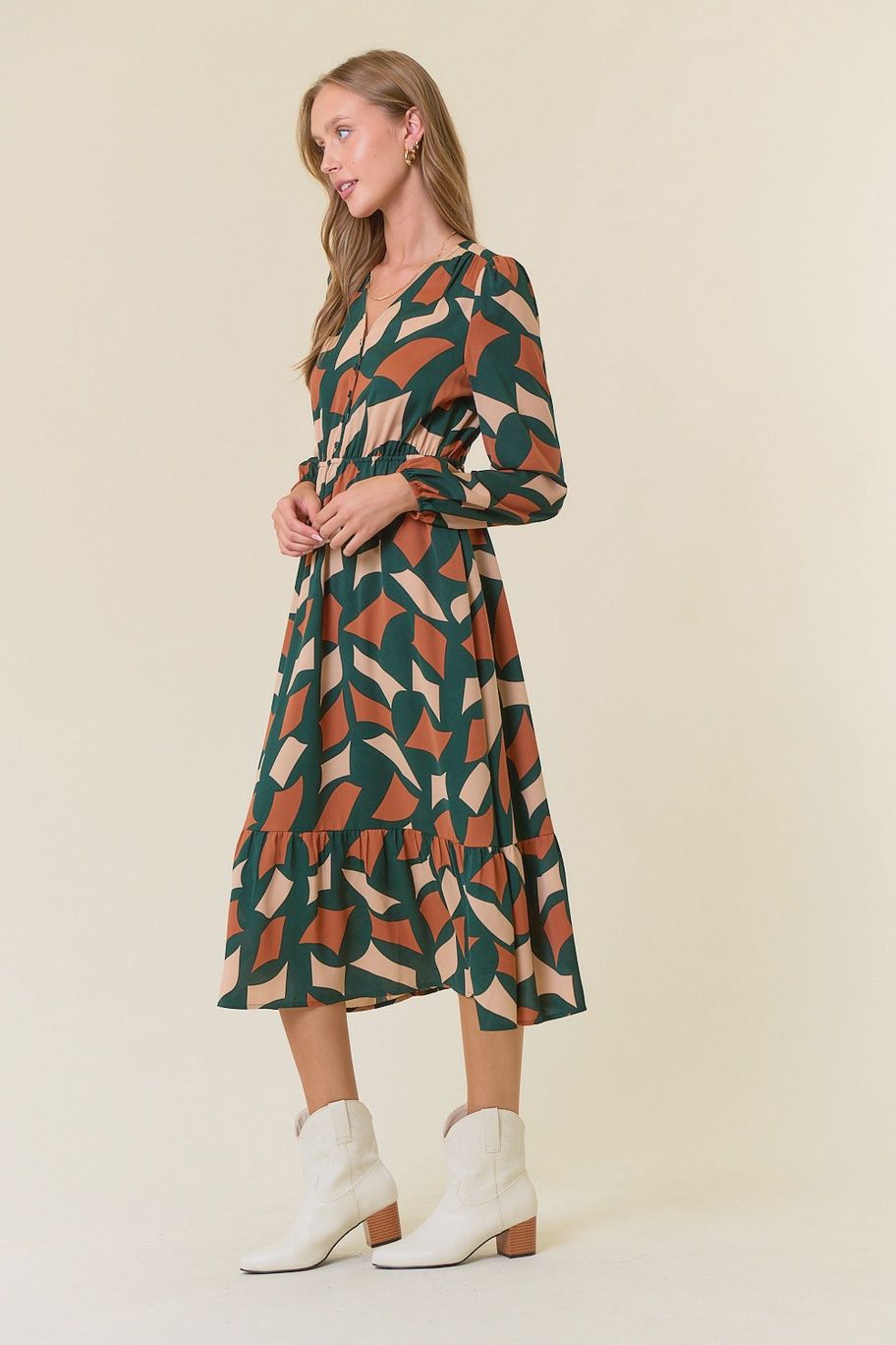 Abstract Print Midi Dress