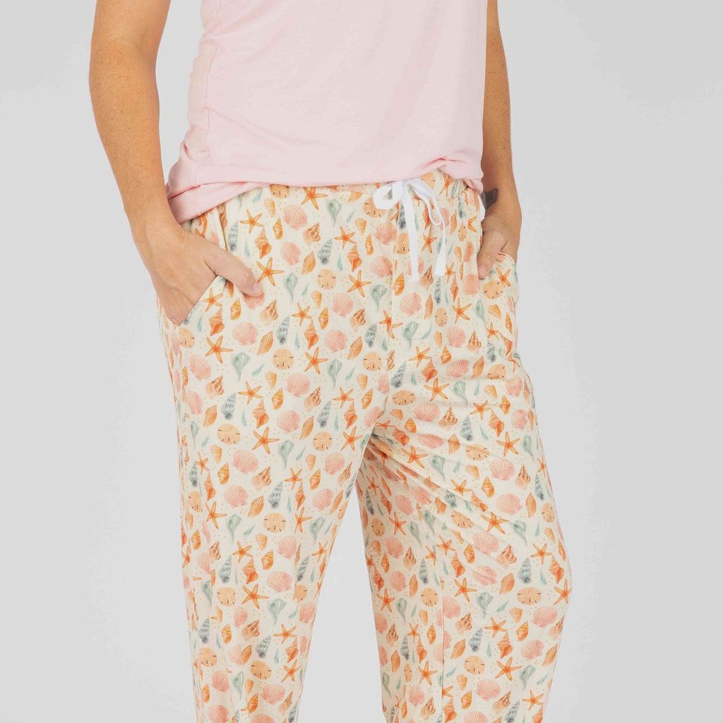 Sandy Seashells Bamboo Relaxed Lounge Pajama Pants