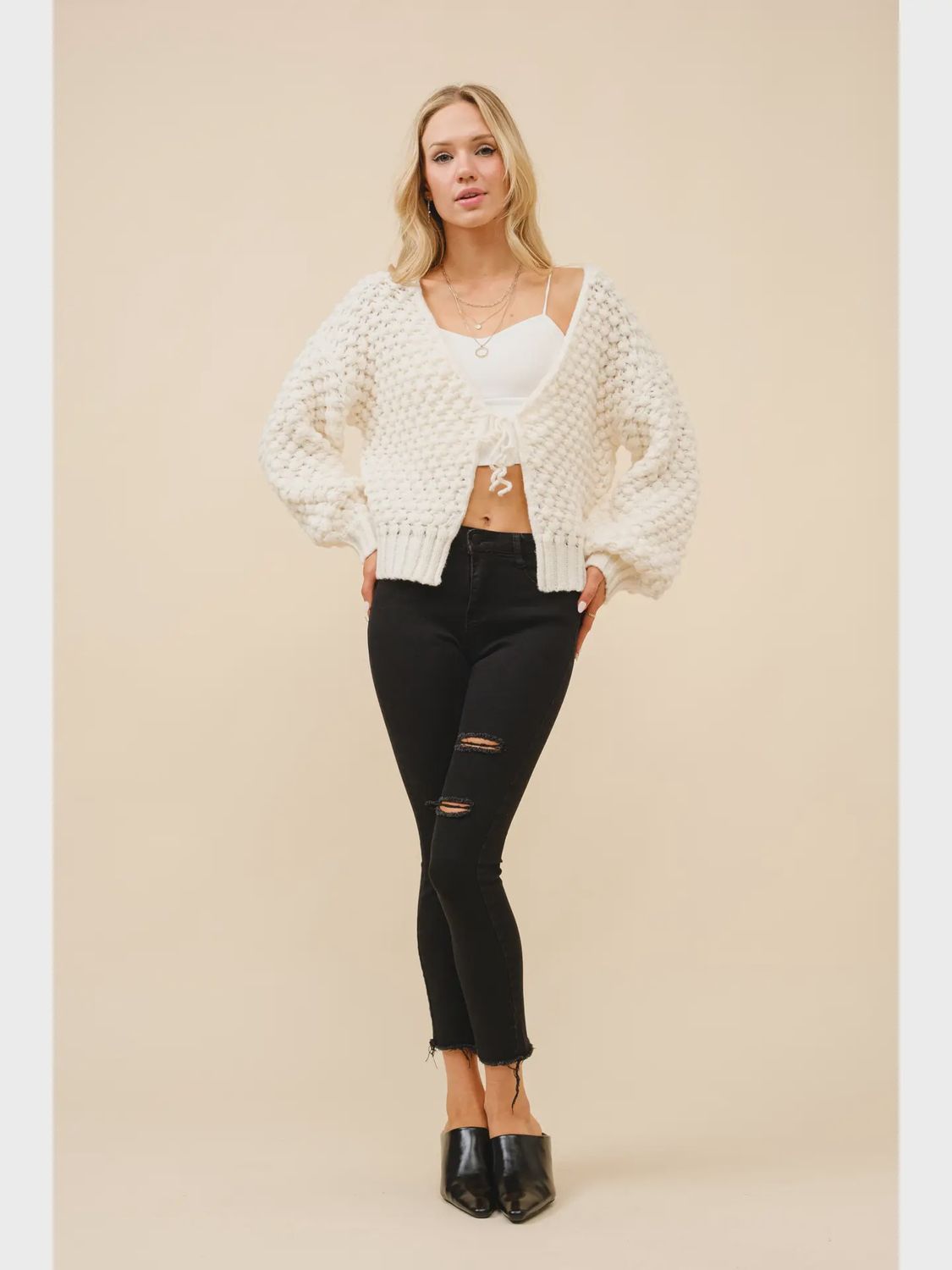 Bubble Textured Tie Front Cardigan