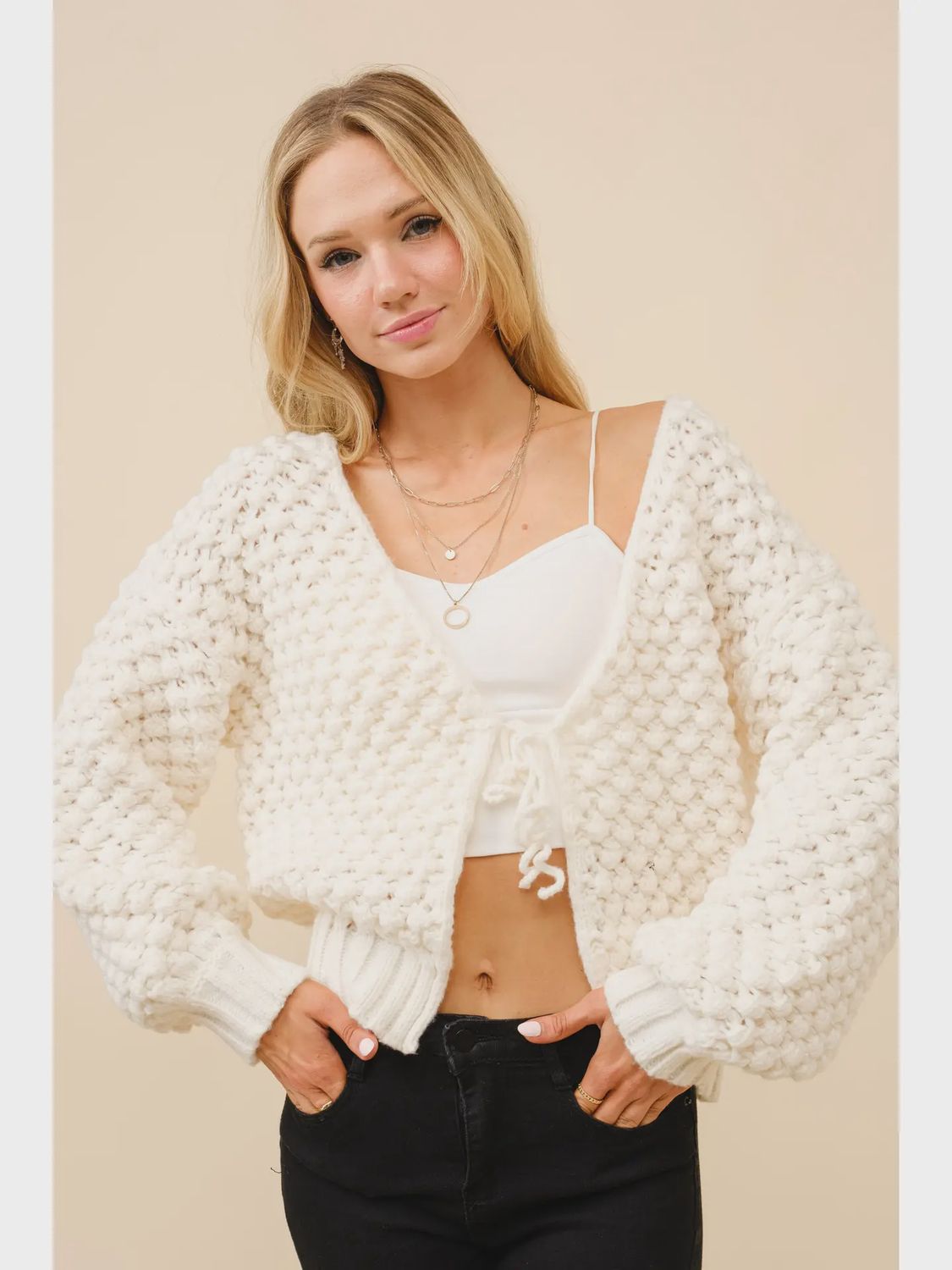 Bubble Textured Tie Front Cardigan