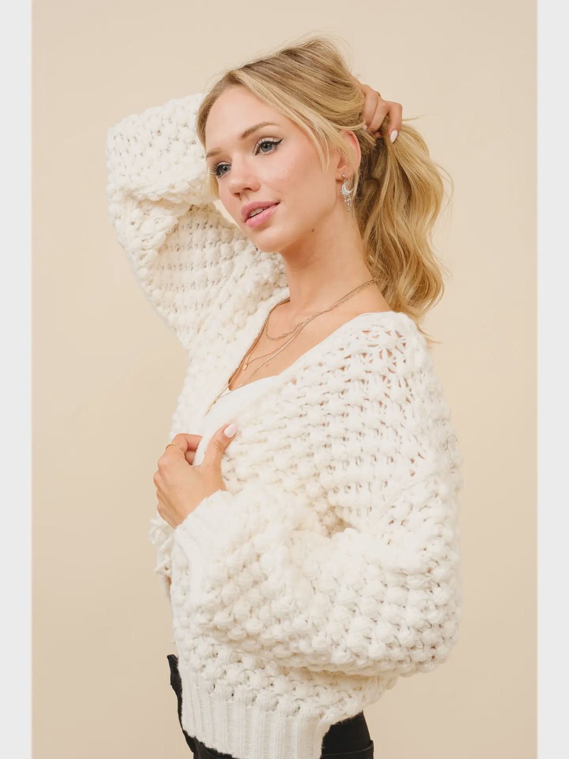 Bubble Textured Tie Front Cardigan