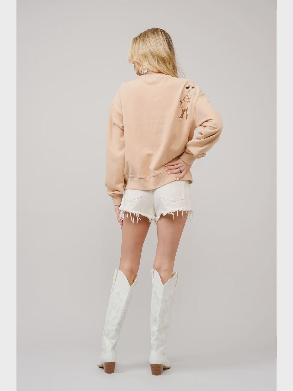 Western Motif Sweatshirt - Tan