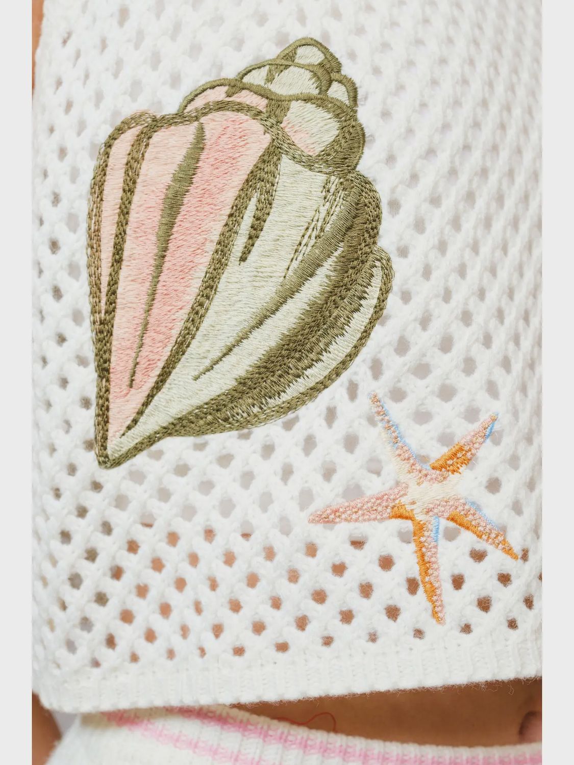 Seashell Embroidered Sweater Crop Top