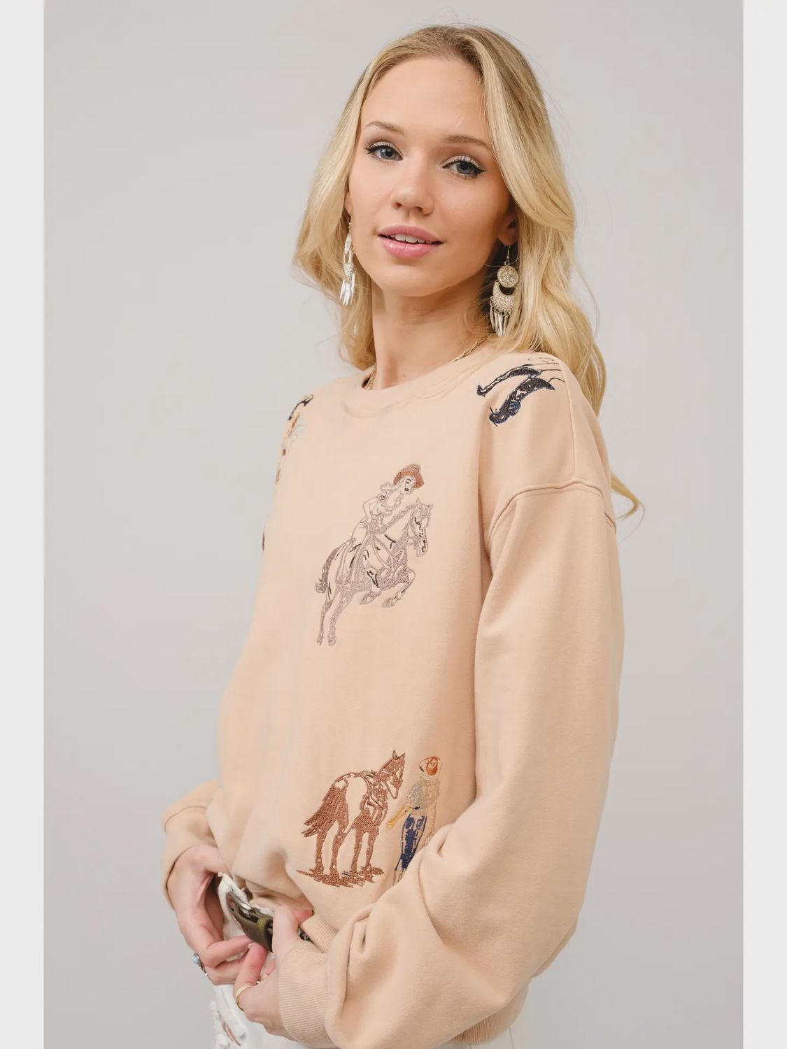 Western Motif Sweatshirt - Tan