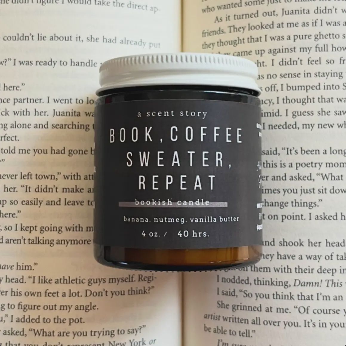 Book Coffee Sweater Repeat | Bookish Candle