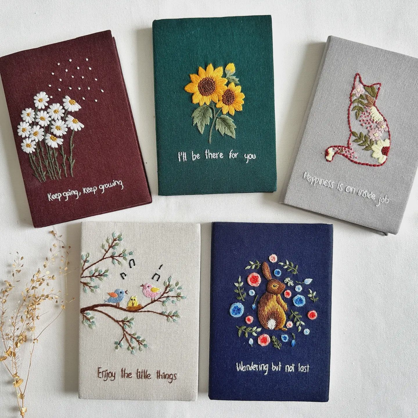 Handmade Journal with Cute Embroidery &amp; Inspirational Quote, Collection Rory