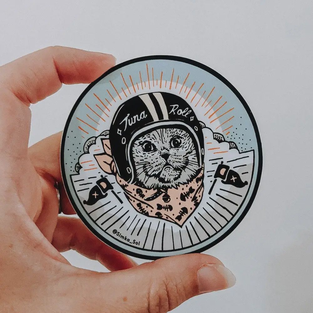 Tuna Roll the Meowtorcycle Cat - 3&quot; Vinyl Sticker