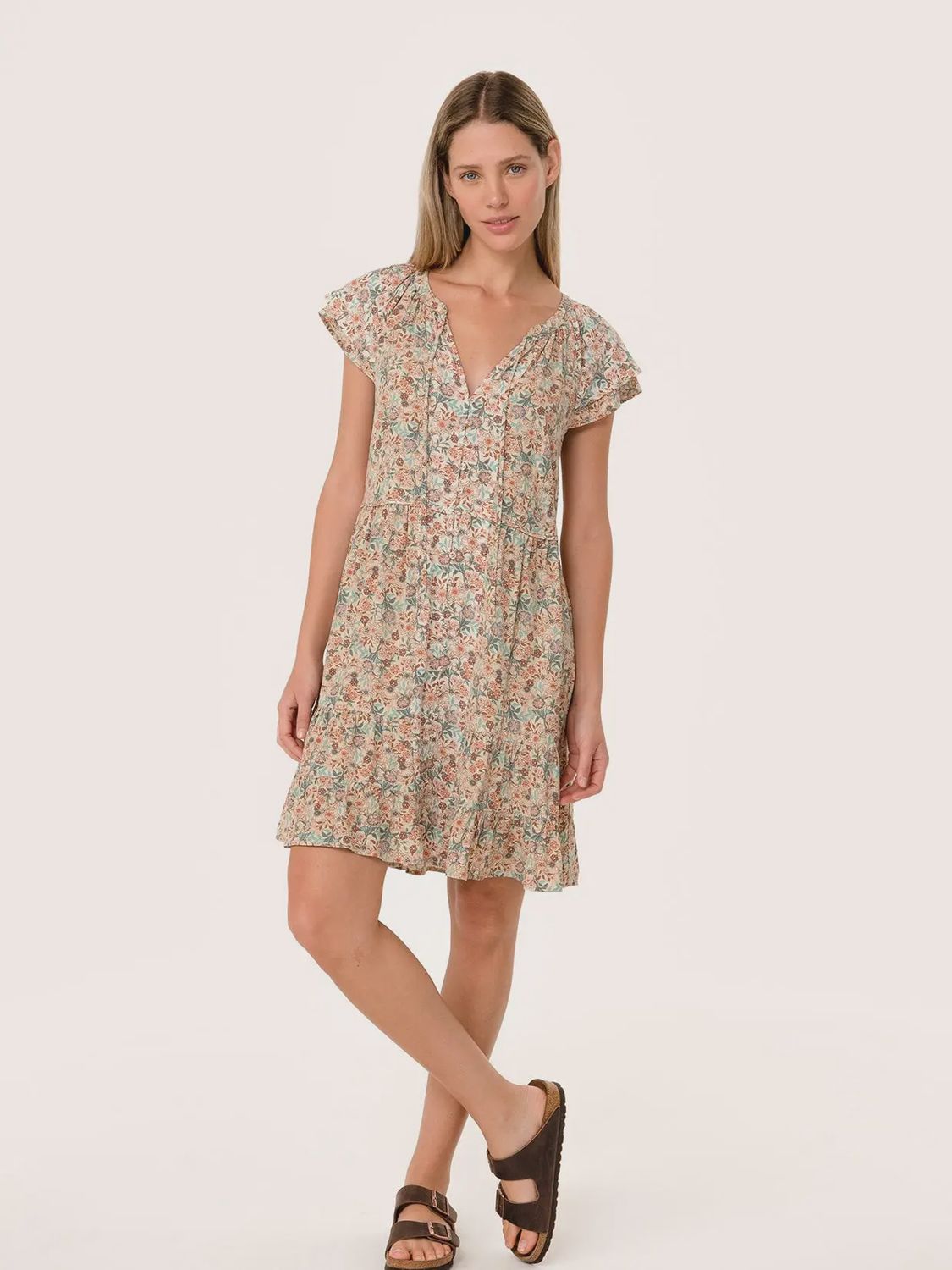 Floral Short Sleeve Button Front Mini Dress