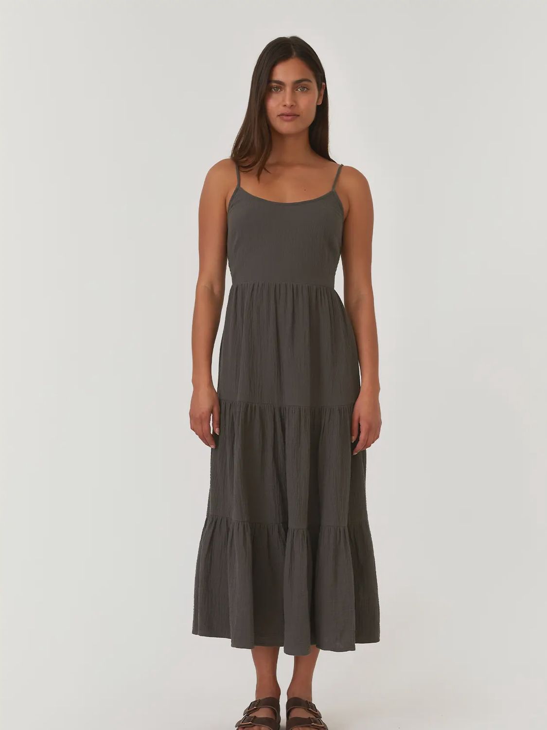 Cotton Scoop Neck Sleeveless Tiered Midi Dress
