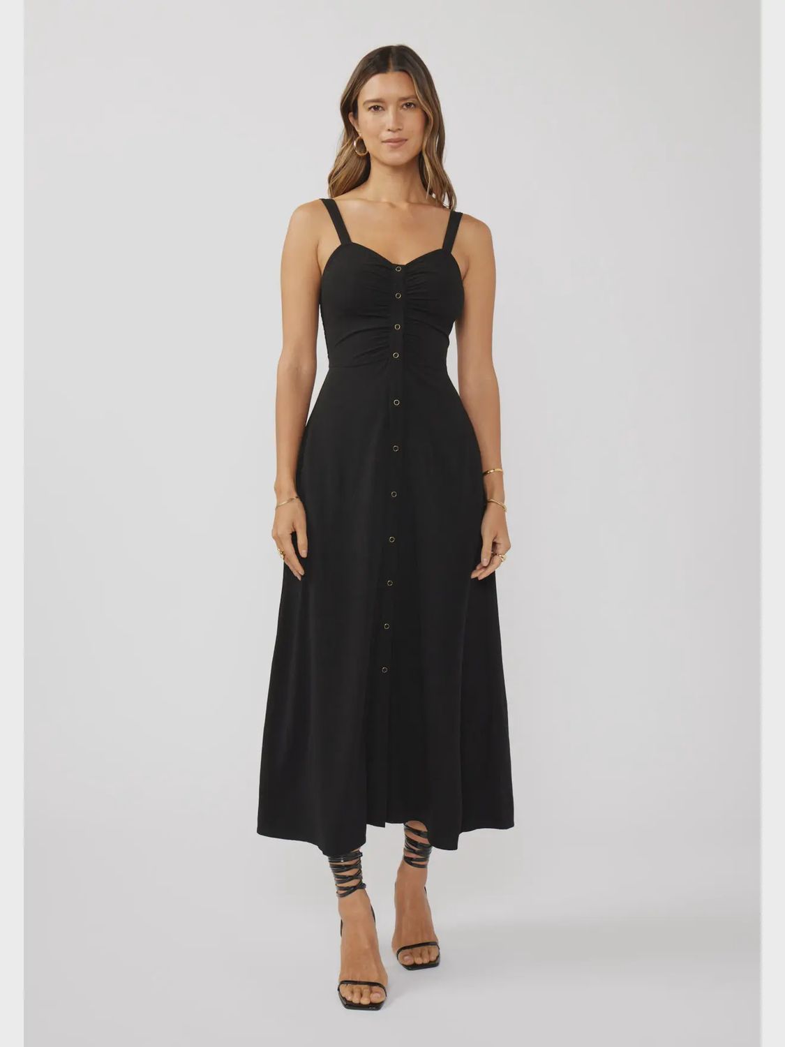 V-Neck Ruched Button Down Maxi Dress