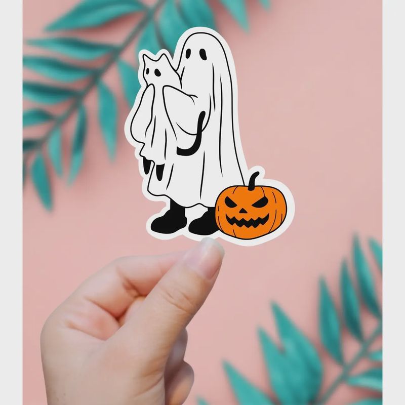 Spooky Cat and Human Sticker