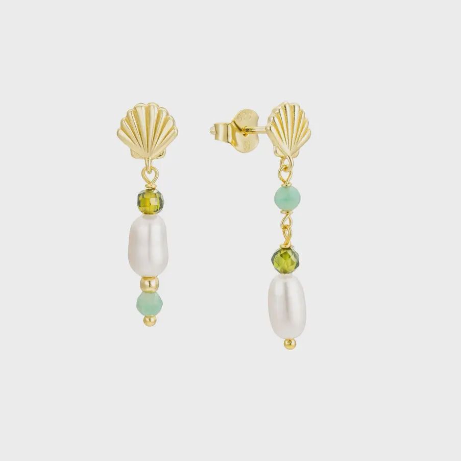 Wind &amp; Sea Earrings- Matcha Green/Gold