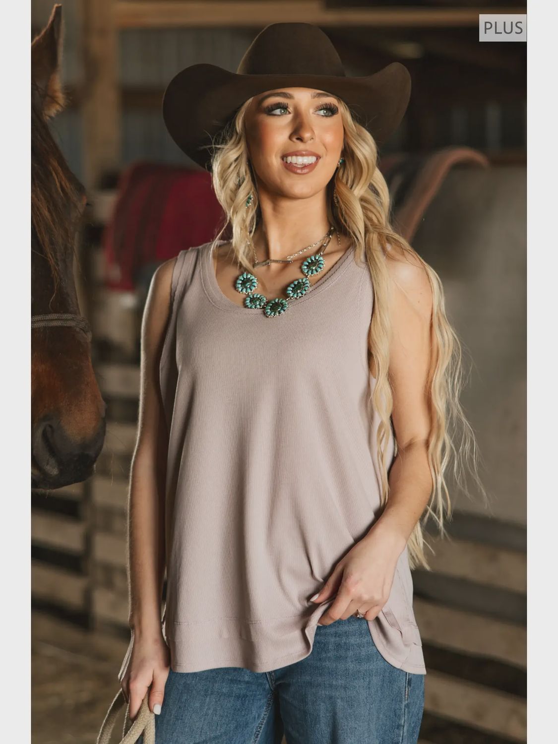 Plus Size Ribbed Tank Top w/ Raw Edge Detail
