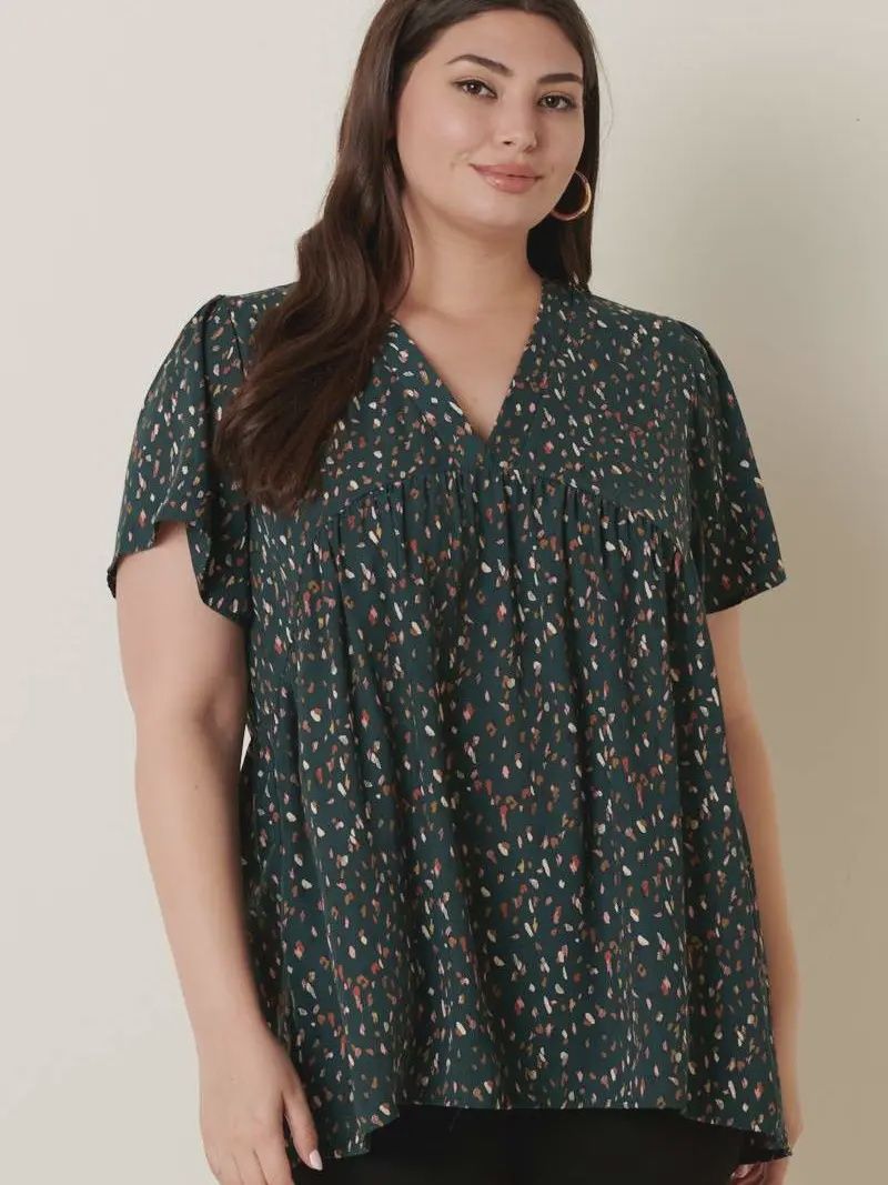 Plus Abstract Geo Print Short Sleeve Blouse