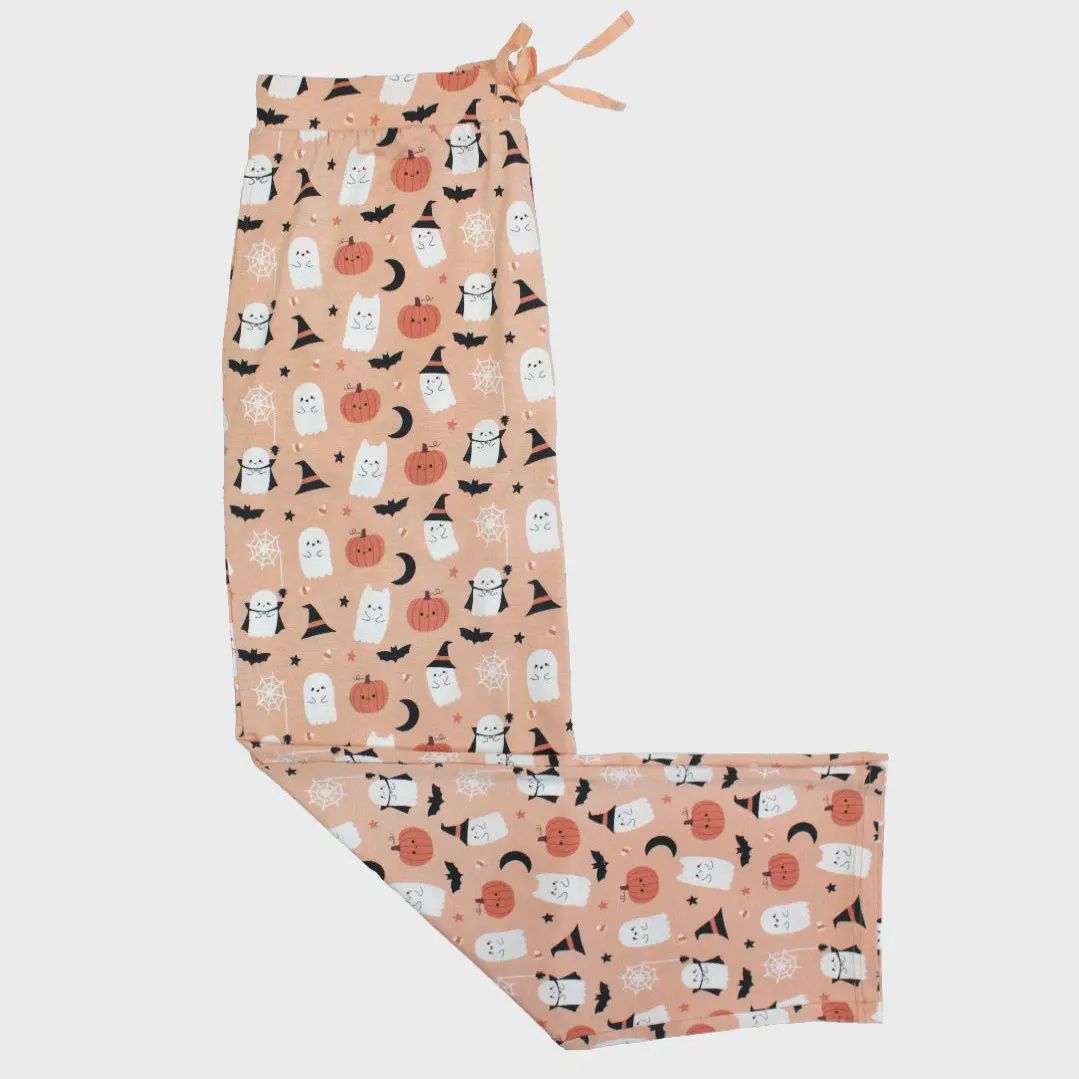 Halloween Bamboo Relaxed Lounge Pajama Pants, Color: Orange/Multi, Size: XS