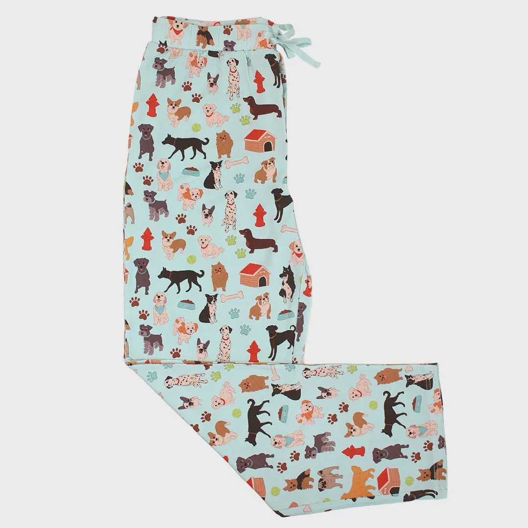 Dogs Bark Pets Adult Bamboo Pajamas Unisex Sleep Pants, Color: Blue/Multi, Size: XS