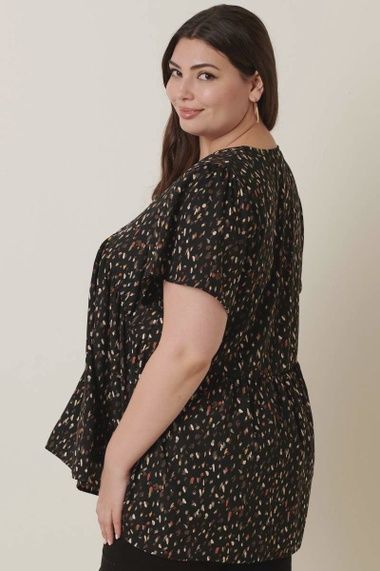 Plus Abstract Geo Print Short Sleeve Blouse