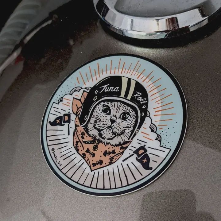 Tuna Roll the Meowtorcycle Cat - 3&quot; Vinyl Sticker