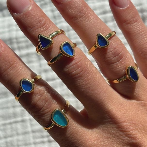 Blue Sea Glass Ring (Handmade)