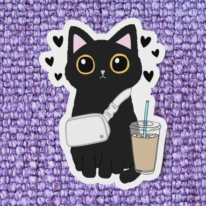 Black Cat With Coffee Sticker
