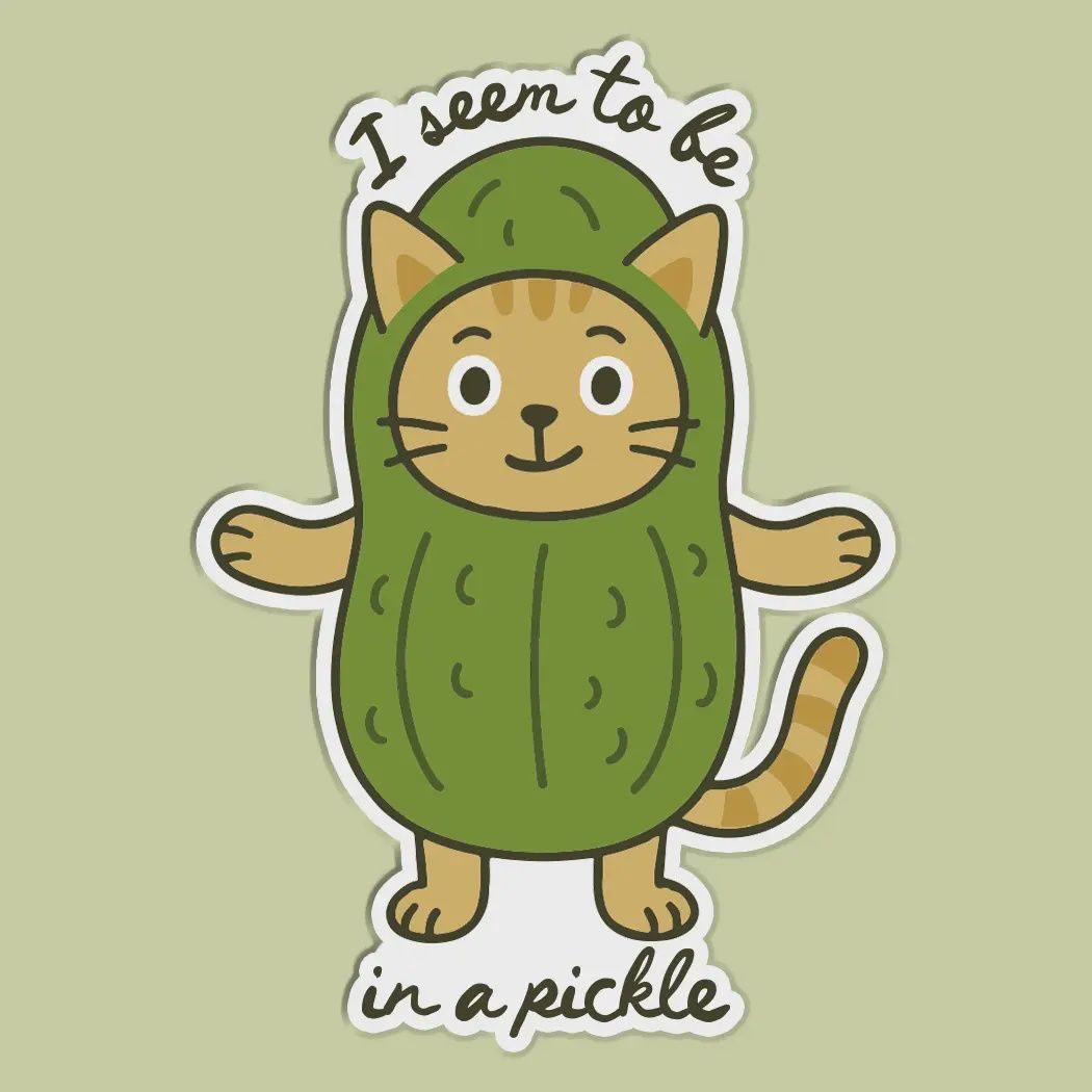 I Seem To Be In A Pickle Funny Cat Sticker