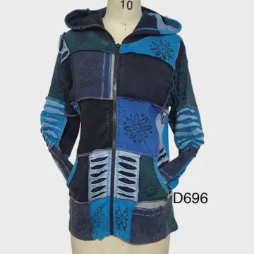 Cotton Razor Cut Block Print Denim Blue Jacket D696