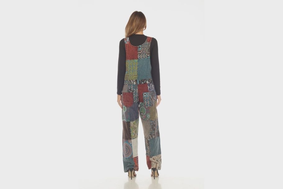 Cotton Multi Print Patch Stone Wash Jumpsuit NC2008