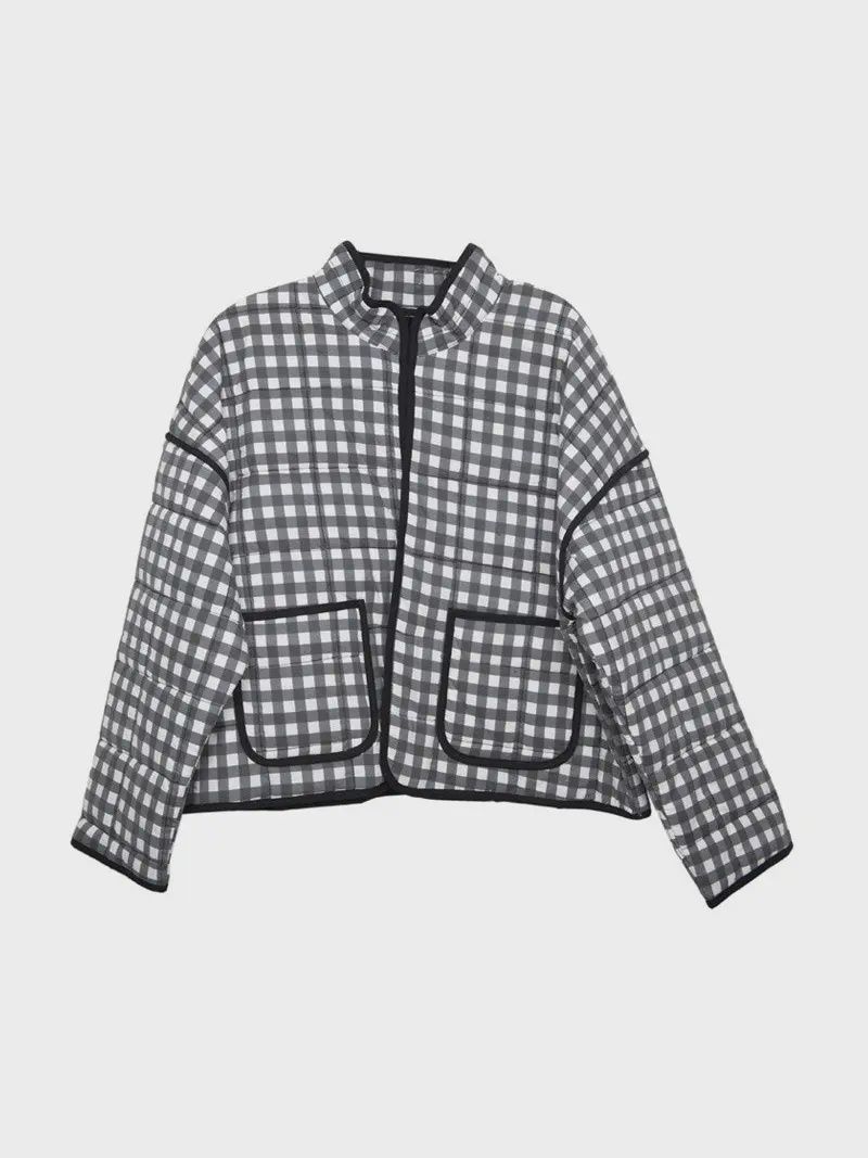 Black &amp; White Checkered Quilted Jacket