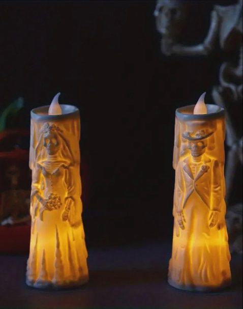 Led Skull Bride &amp; Groom Candle Set