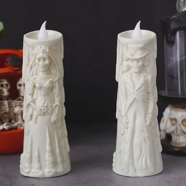 Led Skull Bride &amp; Groom Candle Set