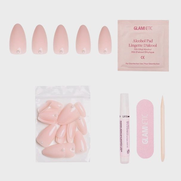 Wifey Press-On Nails | Short Almond Nude Pearl Bridal Nails