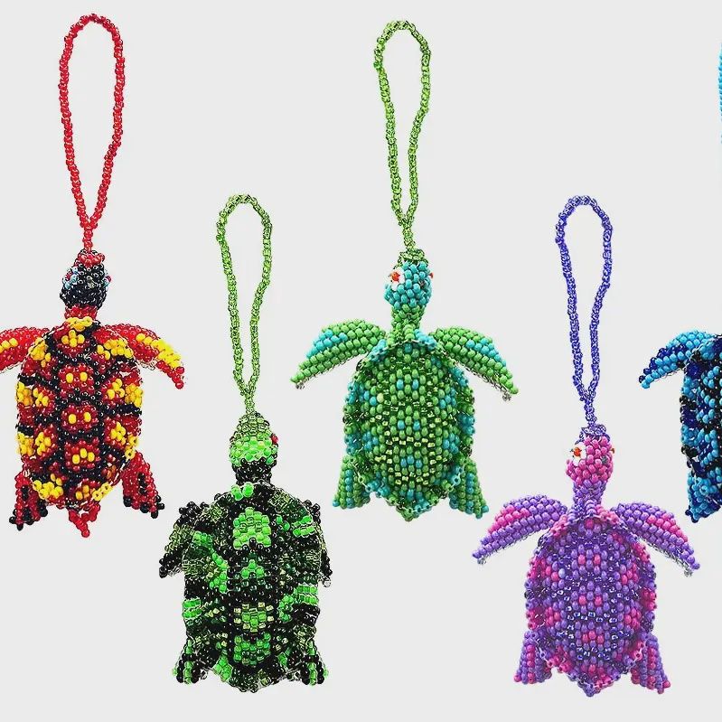 Beaded Sea Turtle Figurine Seed Bead Hanging Ornament