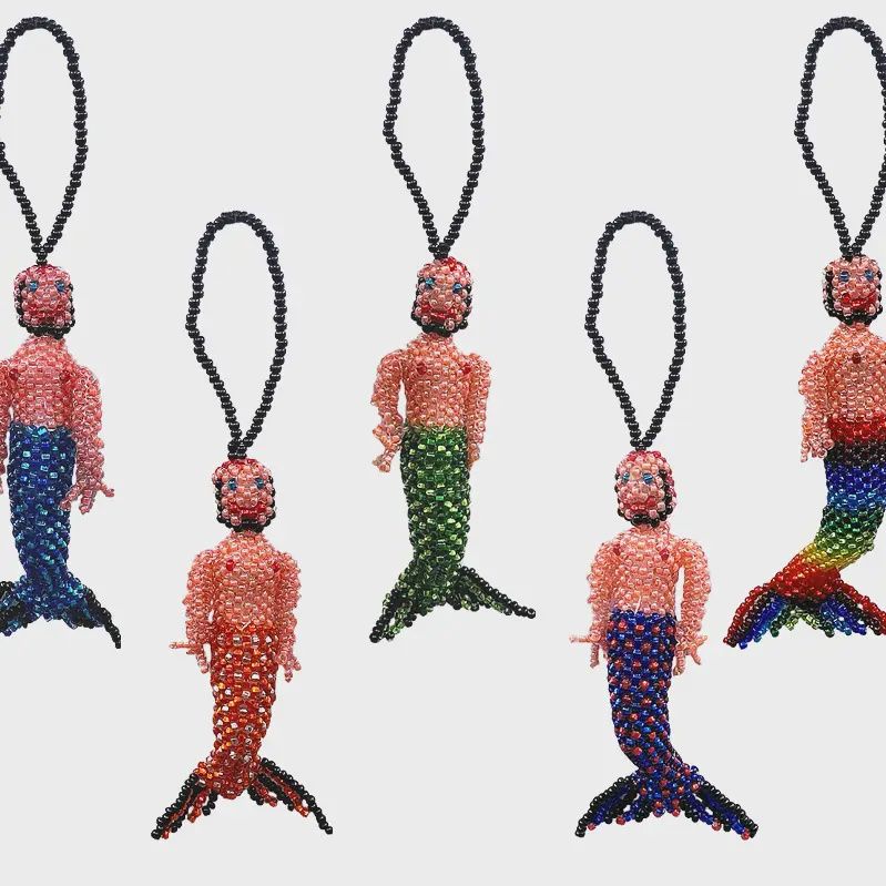 Beaded Merman Figurine Seed Bead Hanging Ornament