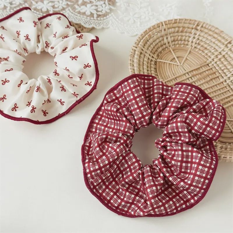 Holiday Red Plaid &amp; Bows Scrunchies (Set of 2)