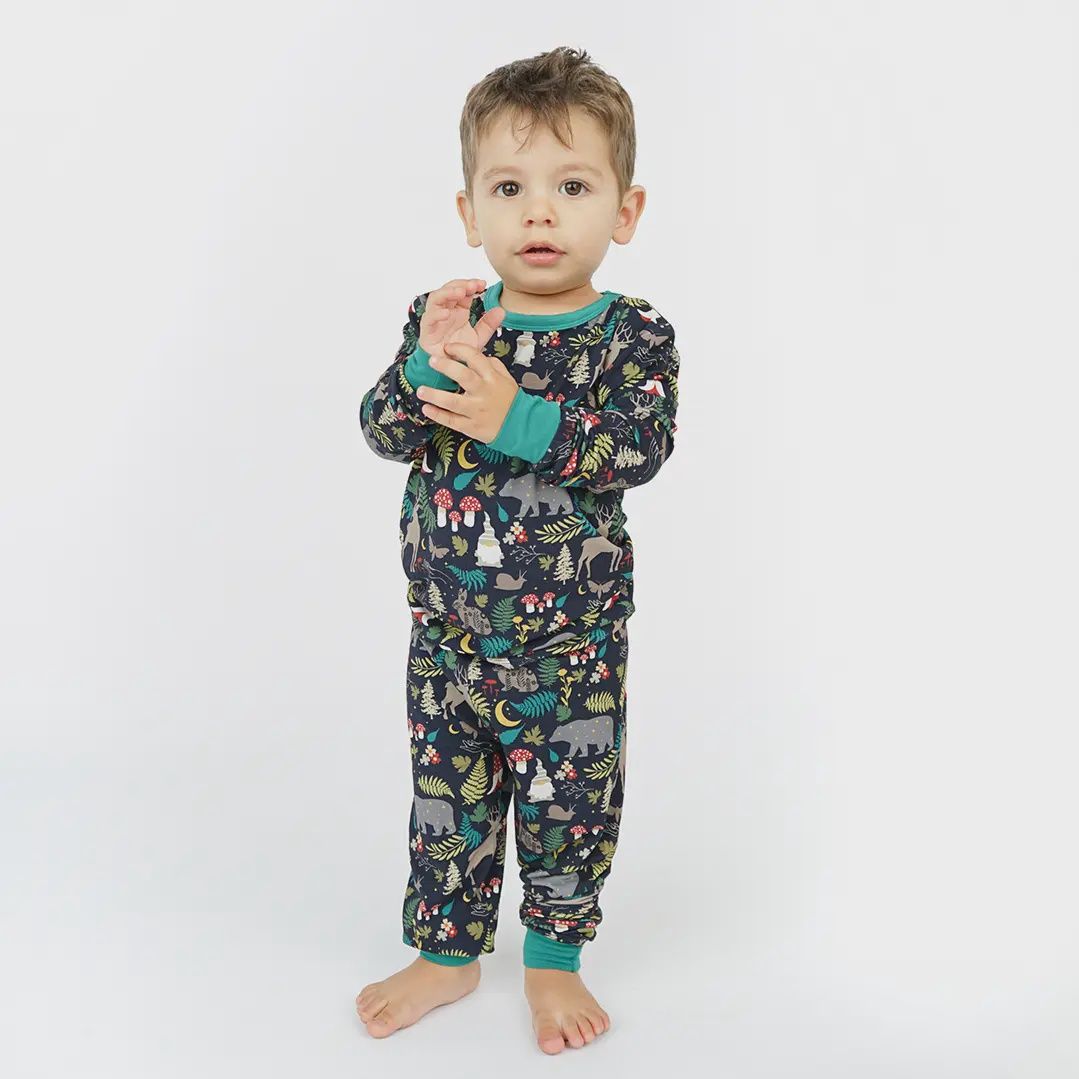 Night Forest Bamboo LS Kids Pajama Pants Set