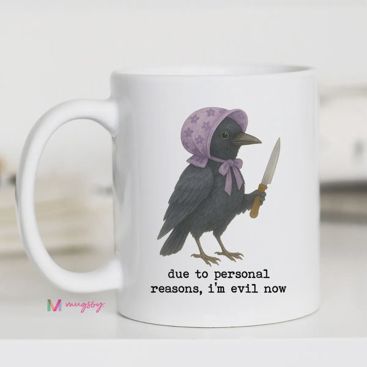 Funny Evil Crow Mug, Ceramic Coffee Mug