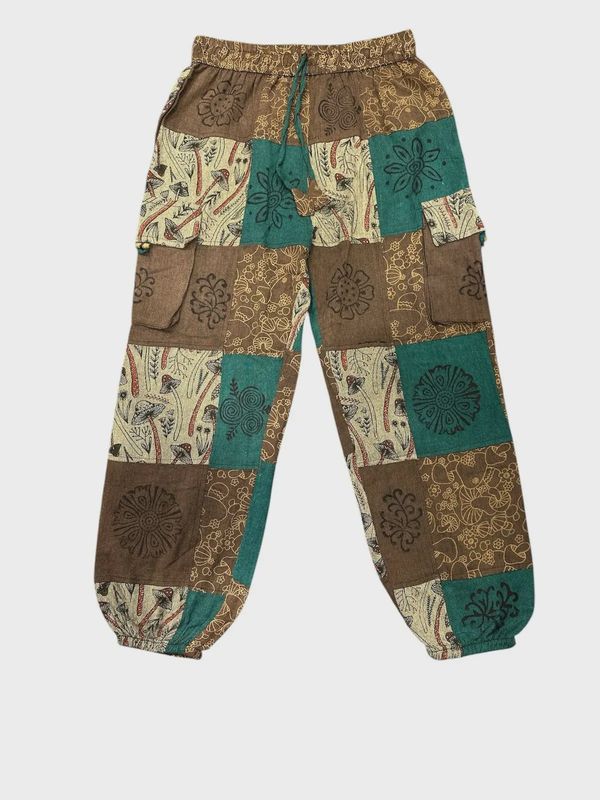 Cotton Patchwork Brown Mushroom Cargo Pant DT93