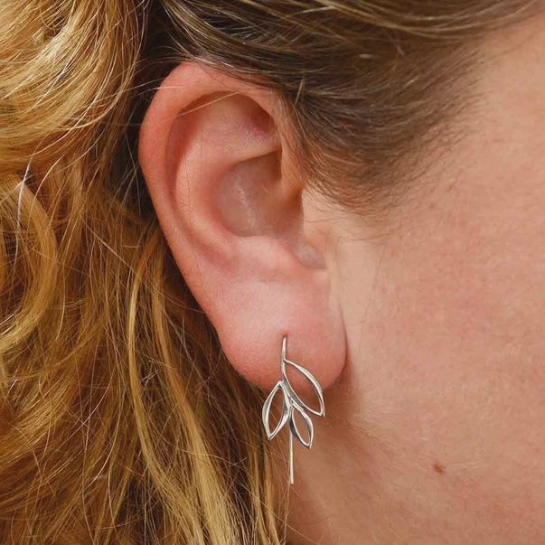 Sterling Silver Ear Hook with Marquis Leaves 32x13mm