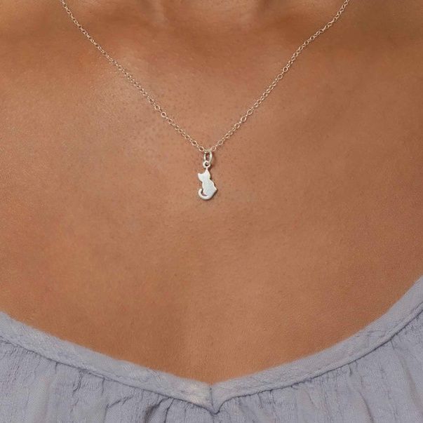 Sterling Silver Tiny Cat Charm Necklace