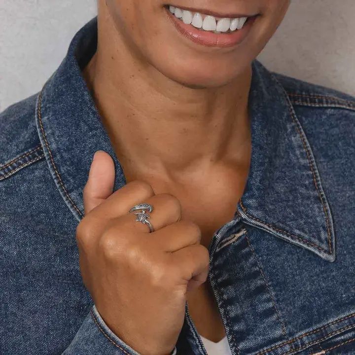 Sterling Silver Sea Turtle &amp; Wave Adjustable Ring