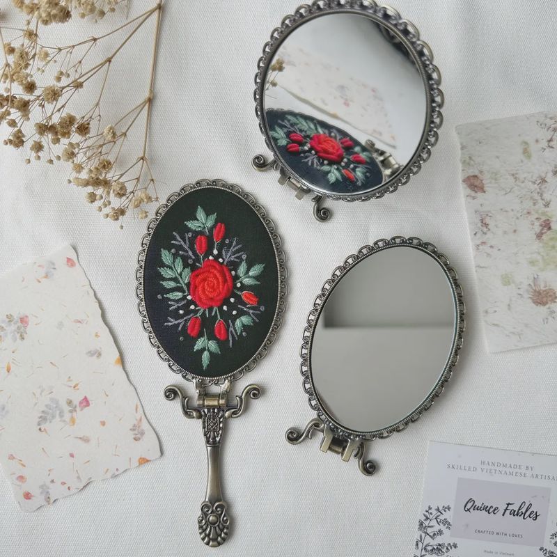 Floral Embroidered Oval Folding Mirror, Collection Luna
