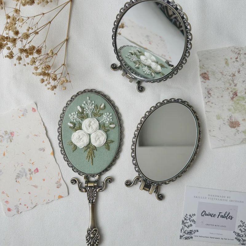 Floral Embroidered Oval Folding Mirror, Collection Luna