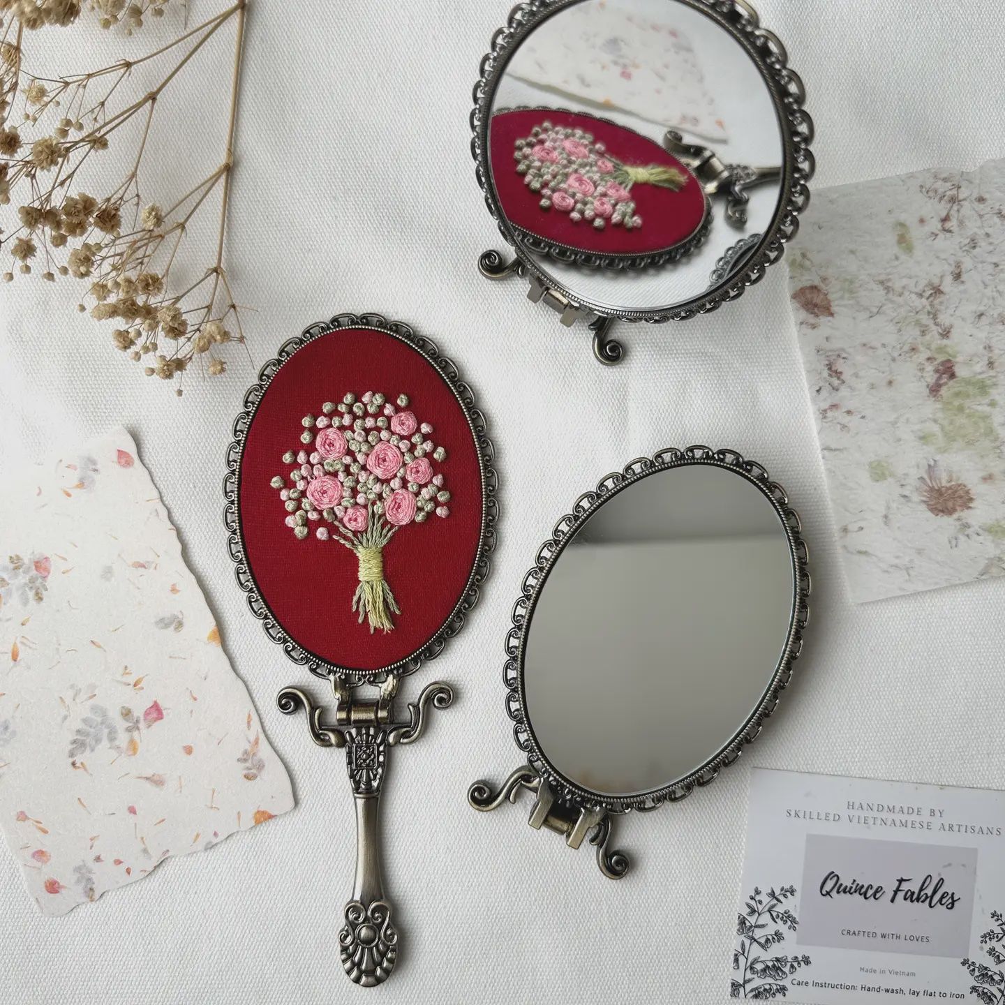 Floral Embroidered Oval Folding Mirror, Collection Luna