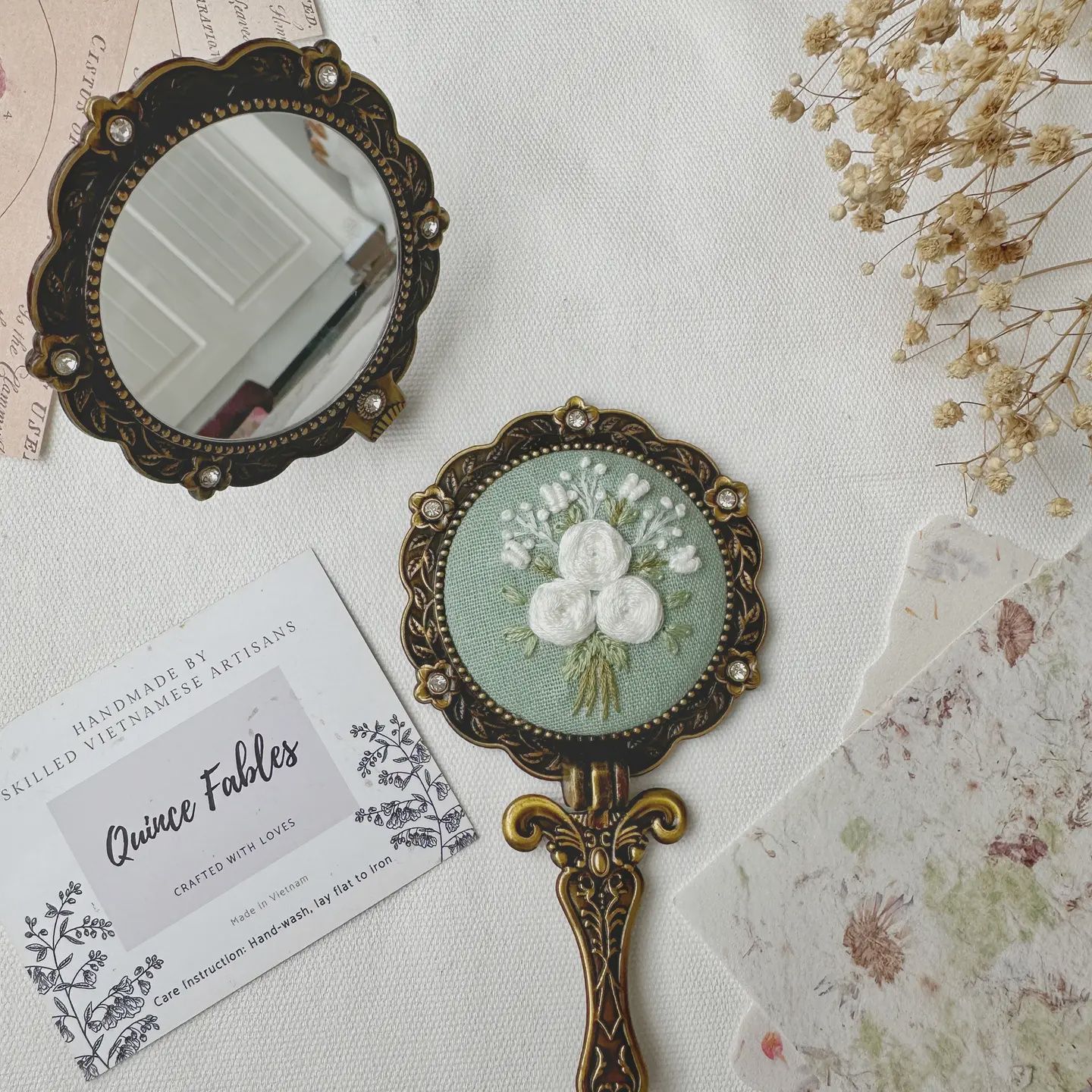 Floral Embroidered Round Folding Mirror, Collection Aura