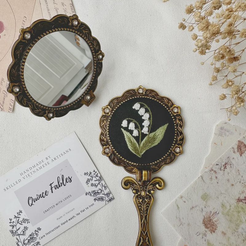 Floral Embroidered Round Folding Mirror, Collection Aura