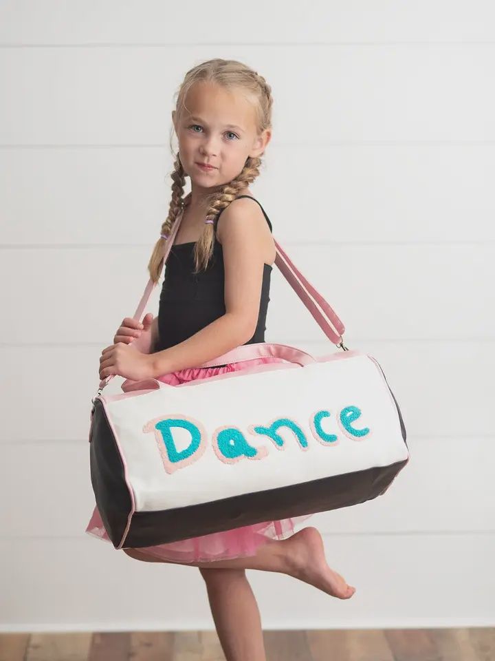 Kids Pink &amp; Blue Fuzzy Letter Weekender Dance Travel Bag