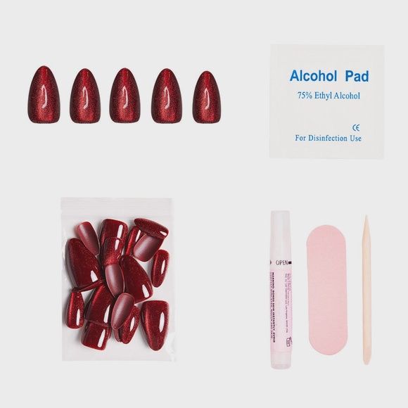 Ruby Slipper Press-On Nails | Short Almond Sparkle Red